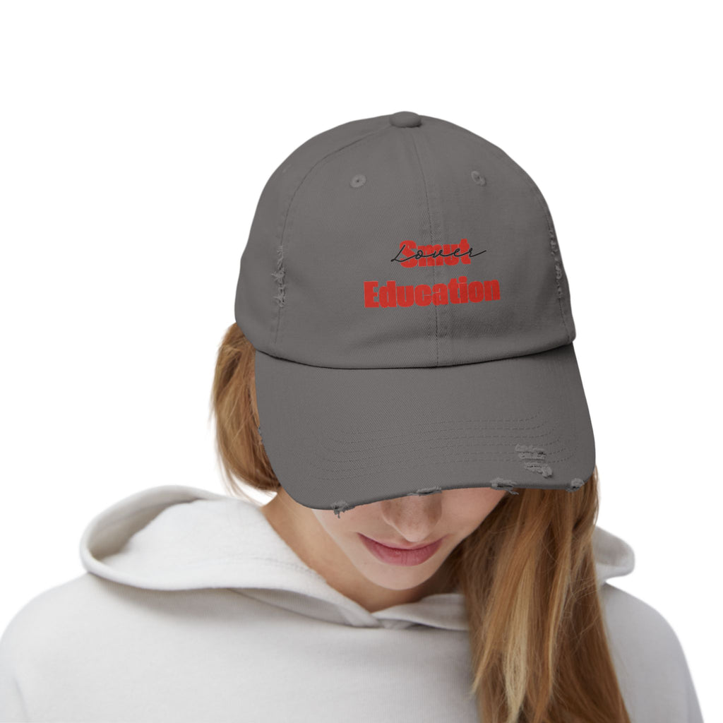 Black & Red 'Smut Education Lover' Distressed Cap — Vintage Style Baseball Hat