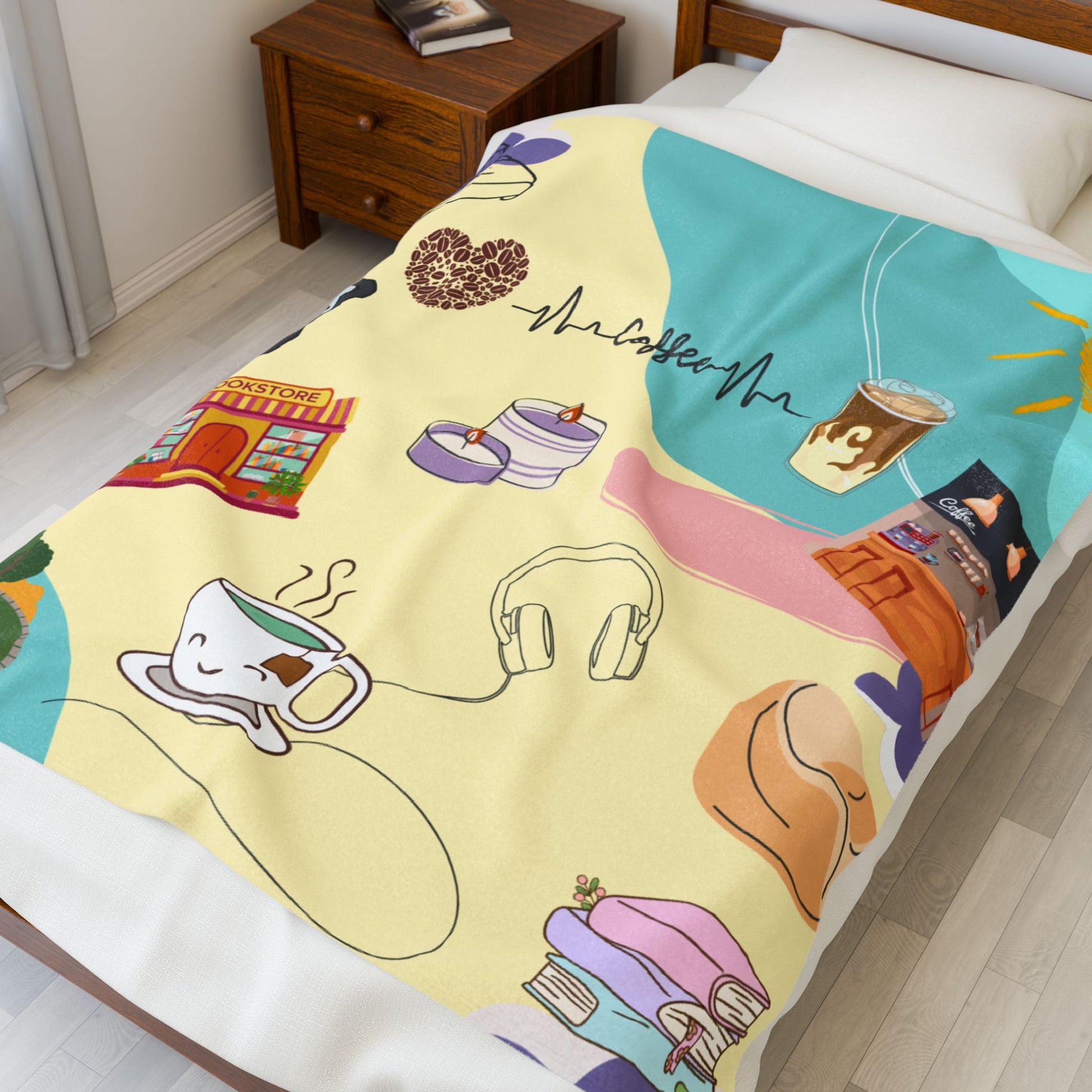 Cozy Velveteen Plush Book Girlie Blanket, Soft Throw for Home, Warm Decorative Accent, Perfect Gift for Coffee Lovers, Ideal for Couch and Bed