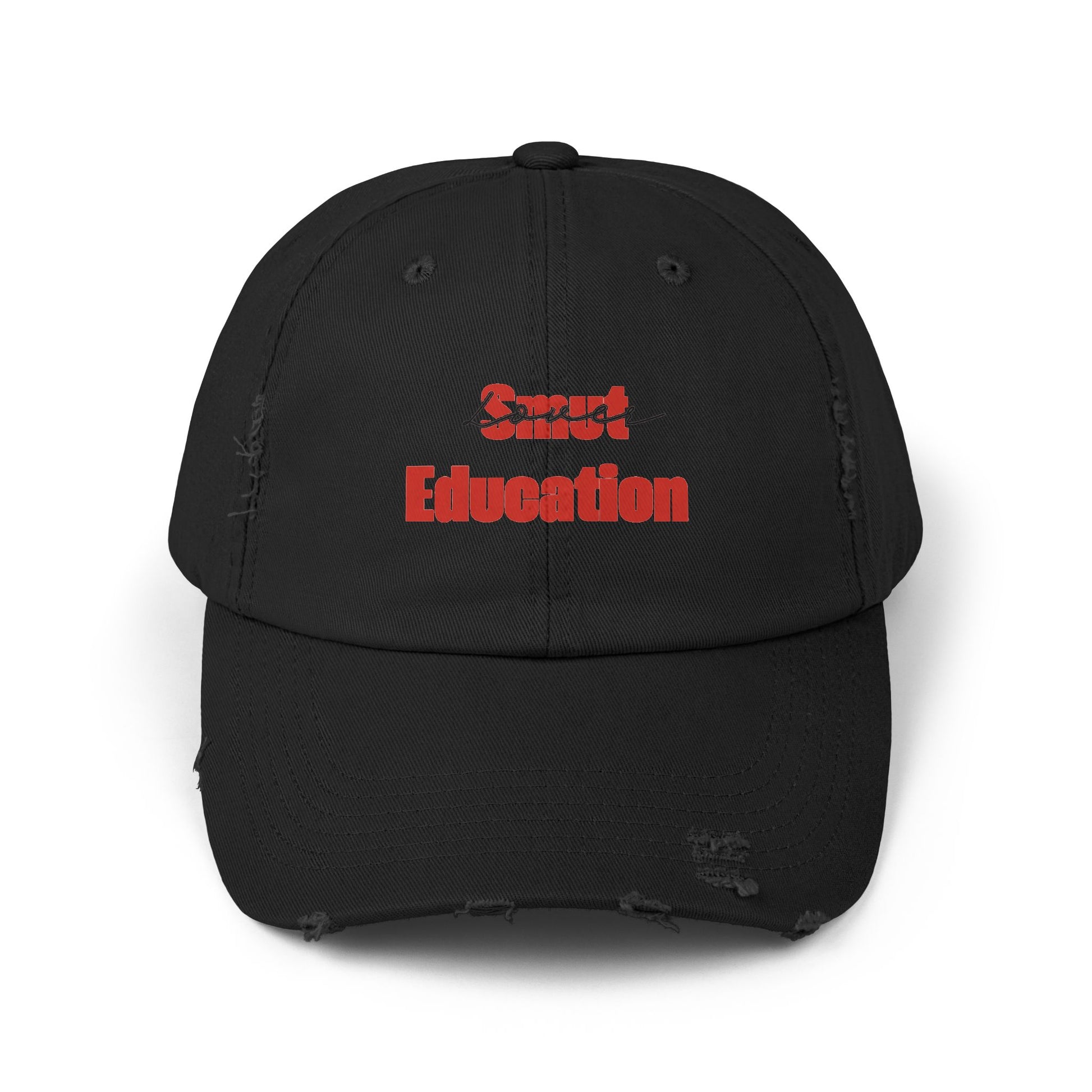 Black & Red 'Smut Education Lover' Distressed Cap — Vintage Style Baseball Hat