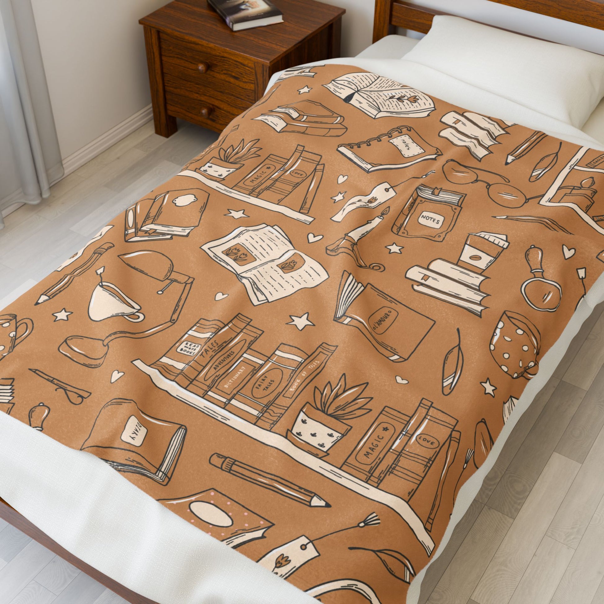 Cozy Reading Bookshelf Velveteen Plush Blanket, Book Lover Gift, Warm Blanket for Home Decor, Cozy Sofa Throw, Perfect for Winter and Holidays