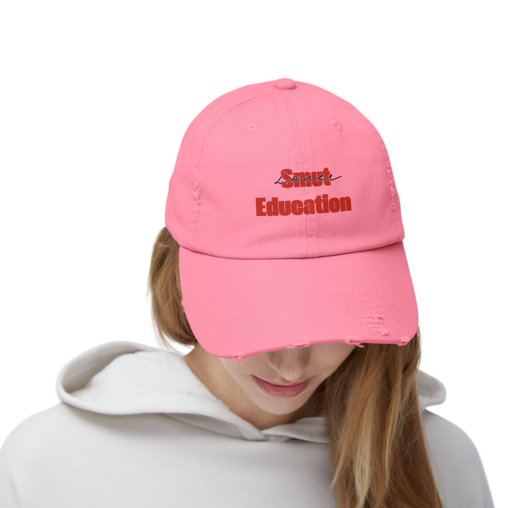 Black & Red 'Smut Education Lover' Distressed Cap — Vintage Style Baseball Hat