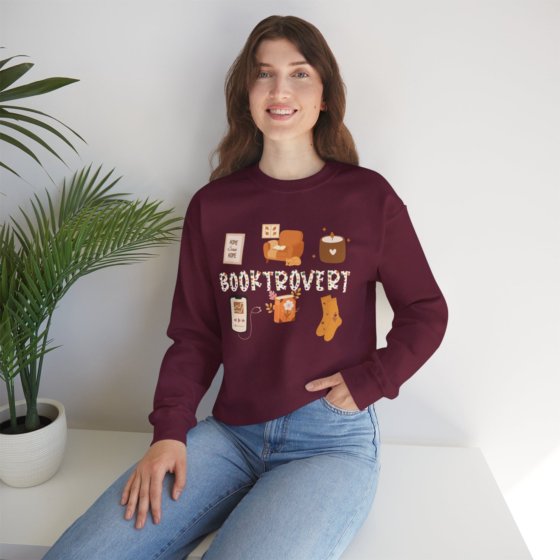 Cozy Booktrovert-Themed Crewneck Sweatshirt - Perfect for Home, Gifts, Birthdays, or Chill Days, Cute & Comfy!