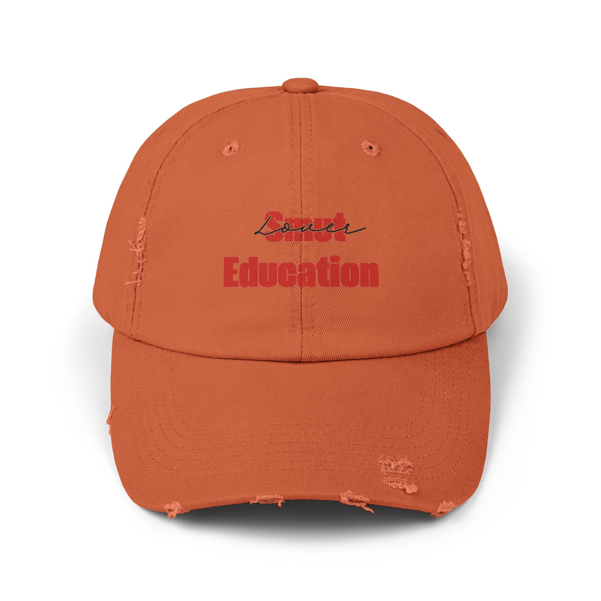 Black & Red 'Smut Education Lover' Distressed Cap — Vintage Style Baseball Hat