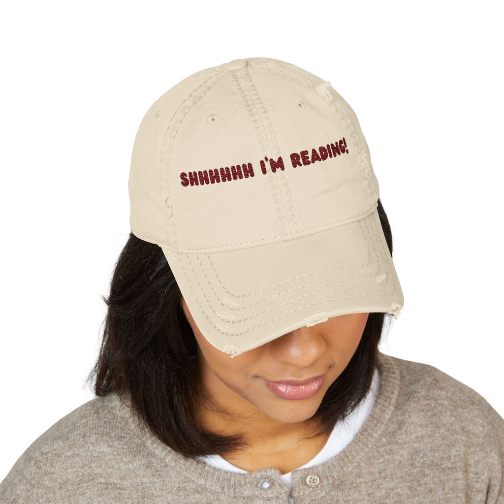 Distressed Embroidered Dad Hat – "Shhhhhh I'm Reading!" Book Lover Cap