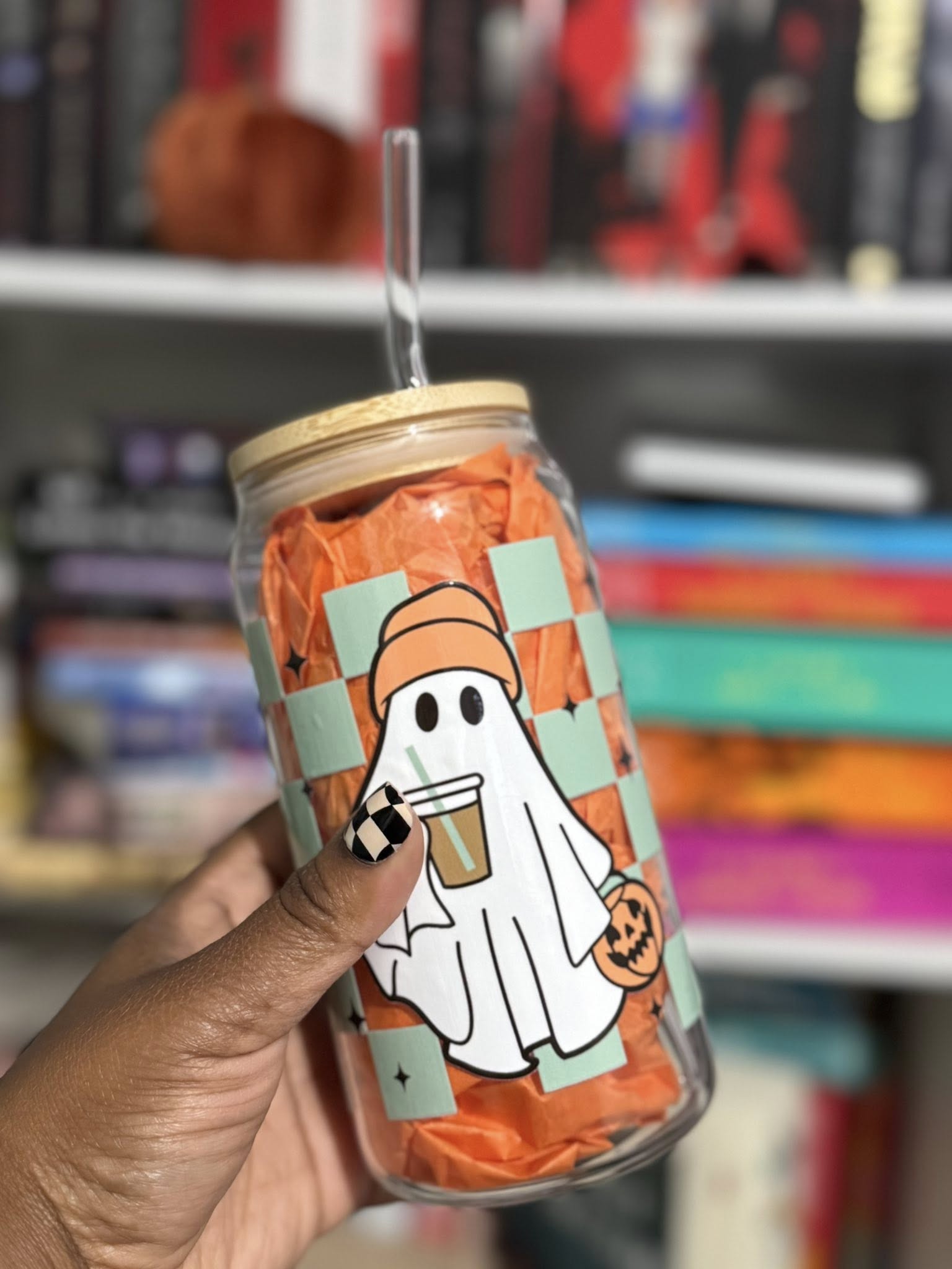 Stuffed Ghost Drinking Coffee Tumbler
